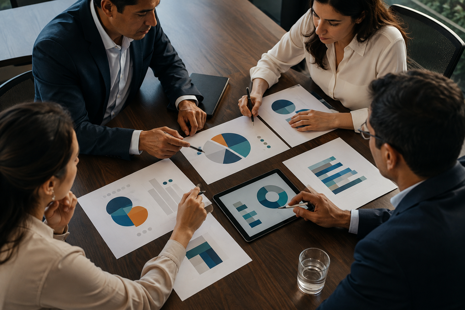 Mesa de trabajo con profesionales desarrollando una estrategia